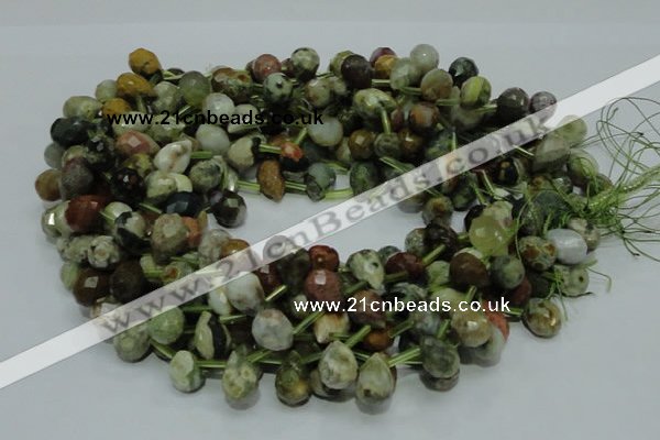 COS03 15.5 inches 10*14mm faceted teardrop ocean stone beads wholesale