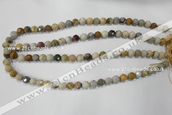 COS152 15.5 inches 8mm faceted round ocean stone beads wholesale