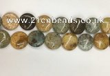 COS249 15.5 inches 25mm flat round ocean stone beads wholesale