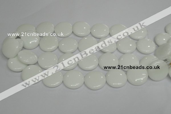 CPB100 15.5 inches 25mm flat round white porcelain beads wholesale