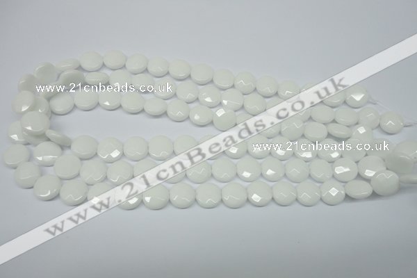 CPB301 15 inches 12mm faceted coin white porcelain beads