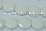 CPB302 15 inches 14mm faceted coin white porcelain beads