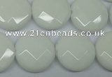 CPB304 15 inches 18mm faceted coin white porcelain beads