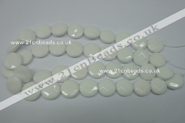 CPB305 15 inches 20mm faceted coin white porcelain beads