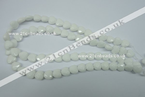 CPB310 15 inches 12*12mm faceted heart white porcelain beads