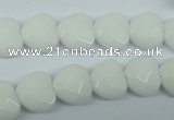 CPB311 15 inches 14*14mm faceted heart white porcelain beads