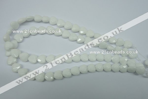 CPB311 15 inches 14*14mm faceted heart white porcelain beads