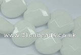 CPB312 15 inches 16*16mm faceted heart white porcelain beads