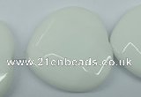 CPB316 15 inches 30*30mm faceted heart white porcelain beads