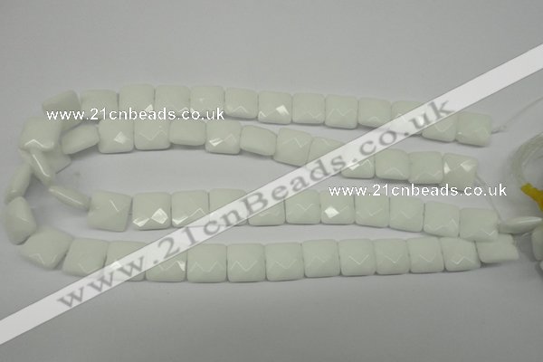 CPB320 15 inches 12*12mm faceted square white porcelain beads