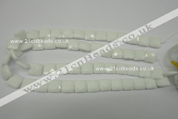 CPB321 15 inches 14*14mm faceted square white porcelain beads