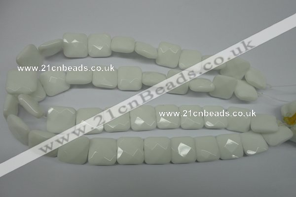 CPB324 15 inches 20*20mm faceted square white porcelain beads