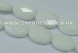 CPB336 15 inches 10*14mm faceted oval white porcelain beads