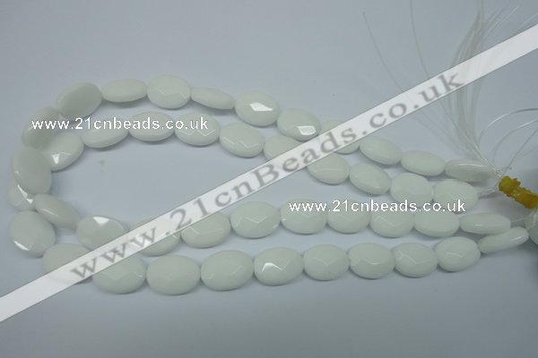 CPB336 15 inches 10*14mm faceted oval white porcelain beads