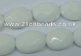 CPB338 15 inches 13*18mm faceted oval white porcelain beads