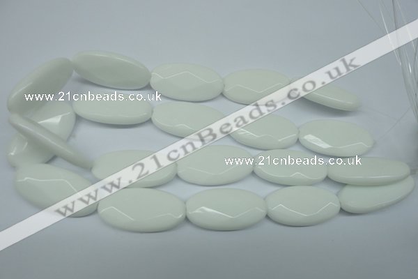 CPB341 15 inches 20*40mm faceted oval white porcelain beads