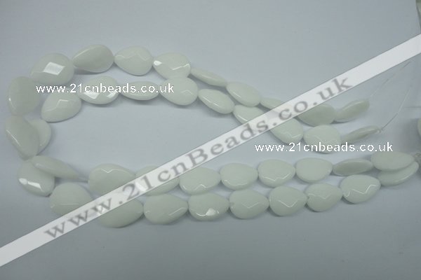 CPB345 15 inches 10*14mm faceted flat teardrop white porcelain beads