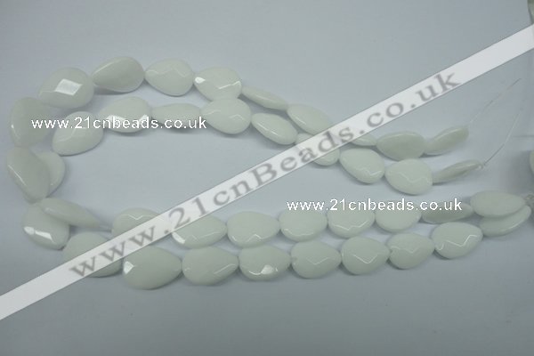 CPB346 15 inches 12*16mm faceted flat teardrop white porcelain beads