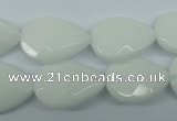 CPB347 15 inches 13*18mm faceted flat teardrop white porcelain beads