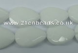 CPB348 15 inches 15*20mm faceted flat teardrop white porcelain beads