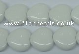 CPB351 15 inches 14*14mm heart white porcelain beads wholesale