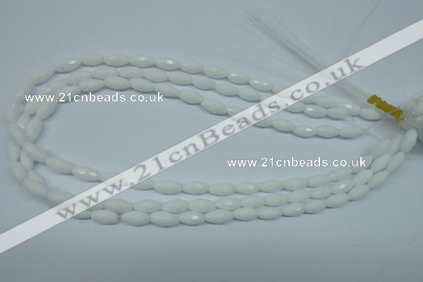 CPB357 15 inches 6*12mm faceted rice white porcelain beads wholesale