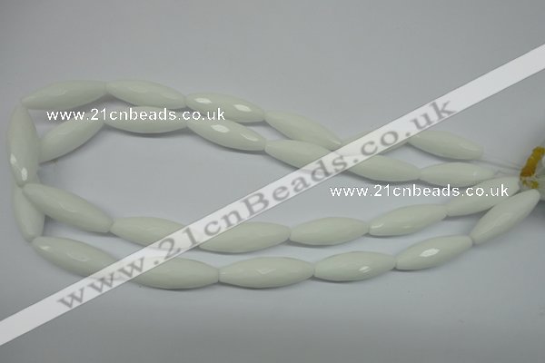 CPB359 15 inches 10*30mm faceted rice white porcelain beads wholesale