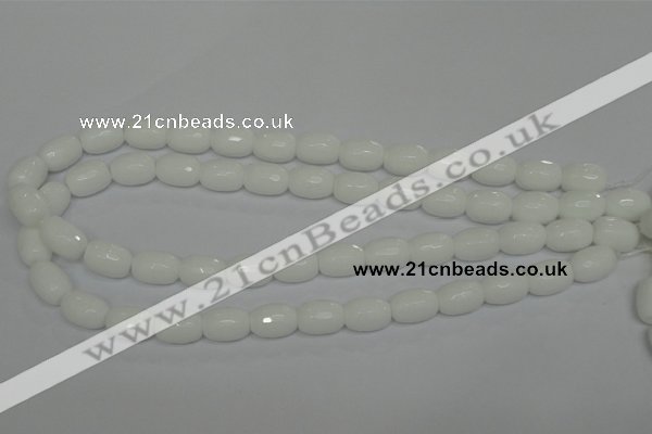 CPB41 15.5 inches 10*14mm faceted drum white porcelain beads