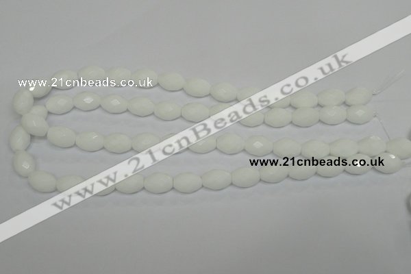 CPB46 15.5 inches 10*14mm faceted rice white porcelain beads