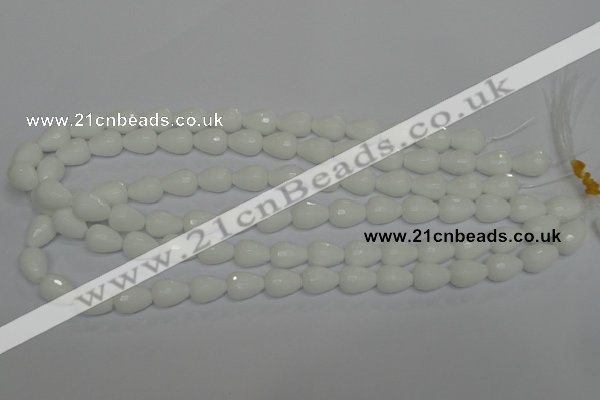 CPB51 15.5 inches 10*14mm faceted teardrop white porcelain beads