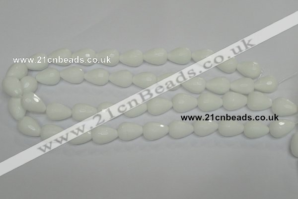 CPB53 15.5 inches 13*18mm faceted teardrop white porcelain beads