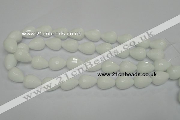 CPB54 15.5 inches 15*20mm faceted teardrop white porcelain beads