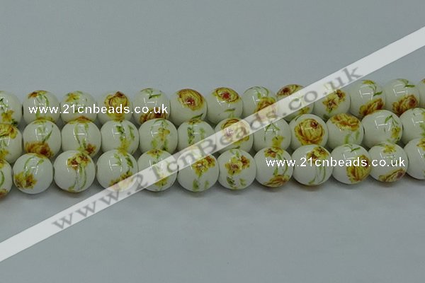 CPB564 15.5 inches 12mm round Painted porcelain beads
