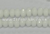 CPB59 15.5 inches 6*10mm faceted rondelle white porcelain beads