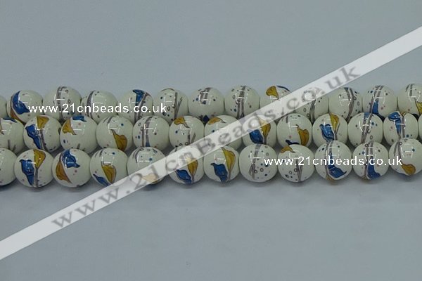 CPB595 15.5 inches 14mm round Painted porcelain beads