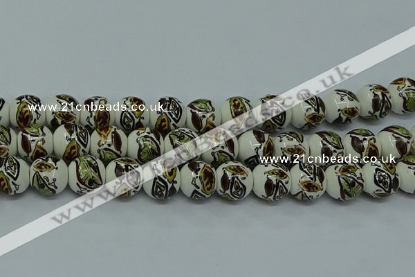 CPB645 15.5 inches 14mm round Painted porcelain beads