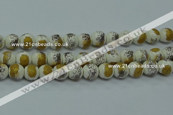 CPB755 15.5 inches 14mm round Painted porcelain beads