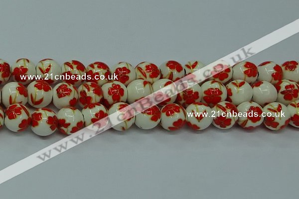 CPB764 15.5 inches 12mm round Painted porcelain beads