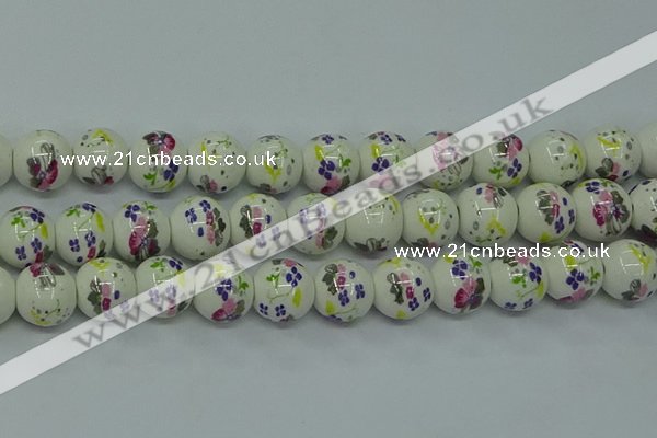 CPB773 15.5 inches 10mm round Painted porcelain beads