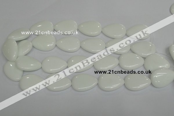 CPB93 15.5 inches 20*30mm flat teardrop white porcelain beads wholesale