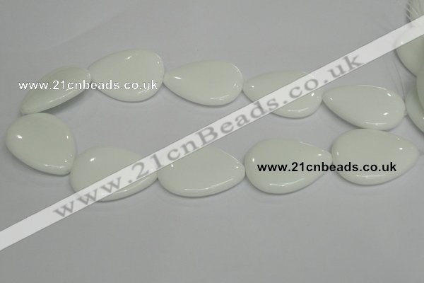 CPB94 15.5 inches 30*40mm flat teardrop white porcelain beads wholesale