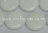 CPB99 15.5 inches 20mm flat round white porcelain beads wholesale