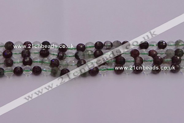 CPC10 15.5 inches 6mm faceted round green phantom quartz beads