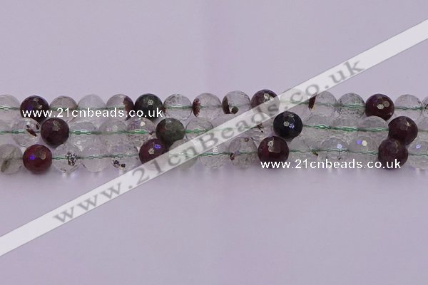 CPC12 15.5 inches 10mm faceted round green phantom quartz beads