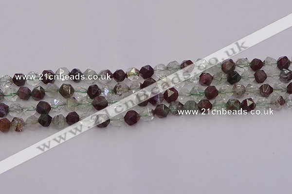 CPC15 15.5 inches 6mm faceted nuggets green phantom quartz beads