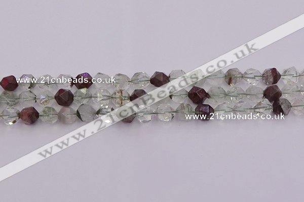 CPC17 15.5 inches 10mm faceted nuggets green phantom quartz beads