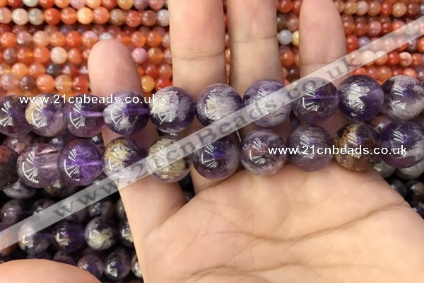 CPC614 15.5 inches 14mm round purple phantom quartz beads