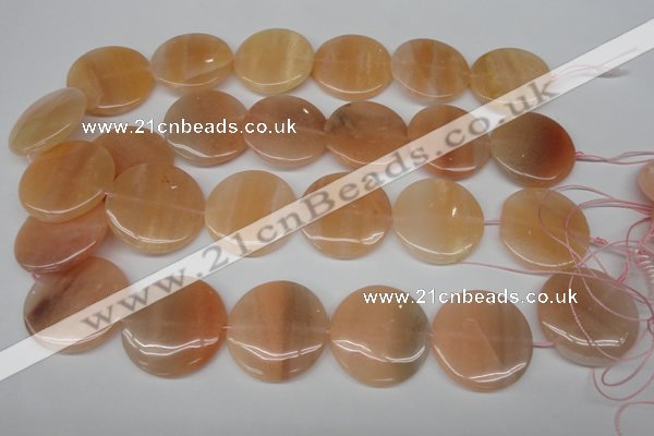 CPE30 15.5 inches 30mm flat round peach stone beads wholesale