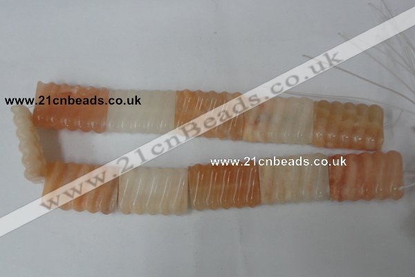 CPI156 15.5 inches 25*35mm carved rectangle pink aventurine jade beads