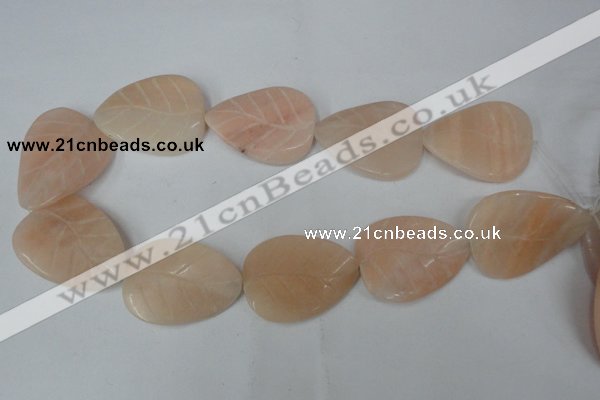 CPI159 15.5 inches 30*40mm carved leaf pink aventurine jade beads